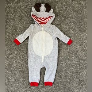 ⭐️3/$15 Baby cat and Jack long sleeve hooded romper with antlers 🦌 3-6 months